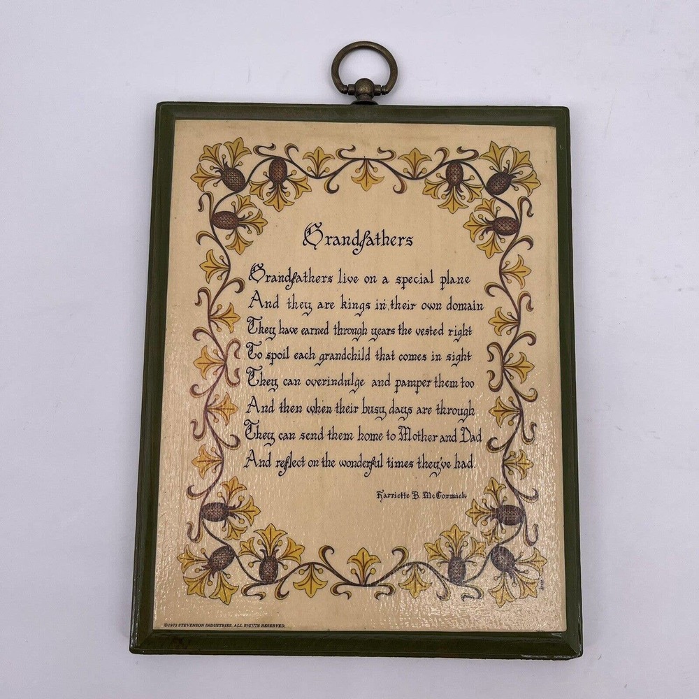 Grandfather Grandmother Poem Wall Decor Plaque Harriette McCormick 1973 Vintage - Picture 4 of 9